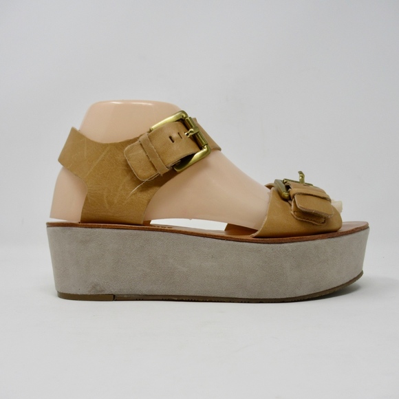 Pour La Victoire Shoes - Pour La Victoire Wedge Sandals Brown Leather 7